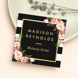 Mooie Floral Gold Lijst Black White Stripes Vierkante Visitekaartje