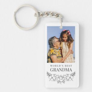 Mooie Floral Line Art Best Grandma Foto Sleutelhanger