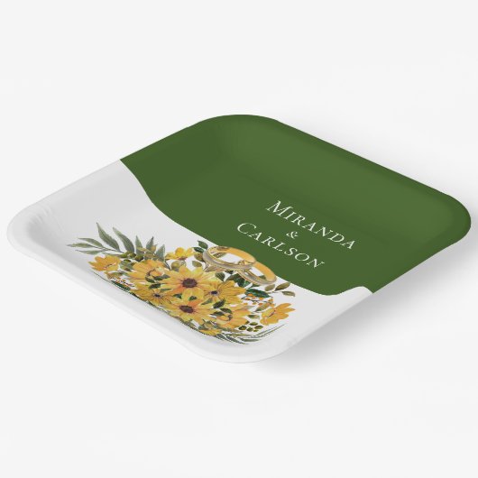 Mooie Floral met Rings Wedding Papieren Bordje (Gebogen)