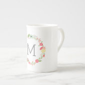 Mooie Floral Monogram Bone China Mok (Voorkant rechts)