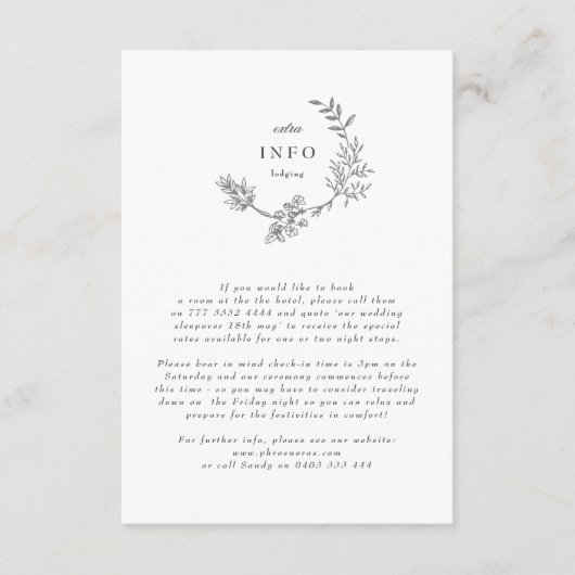 Mooie Floral Monogram Sketched Wreath Wedding Informatiekaartje (Voorkant)