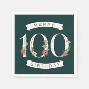 Mooie Floral Numerals 100th Birthday Napkins Servet