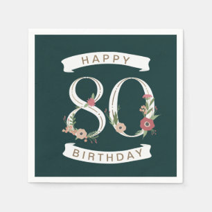 Mooie Floral Numerals 80th Birthday Napkins Servet