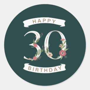 Mooie Floral Numeras 30th Birthday Ronde Sticker