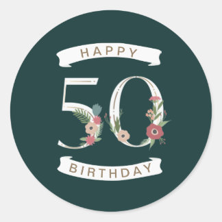 Mooie Floral Numeras 50th Birthday Ronde Sticker