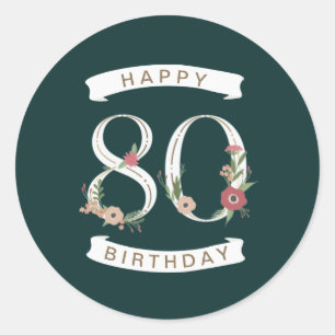 Mooie Floral Numeras 80th Birthday Ronde Sticker