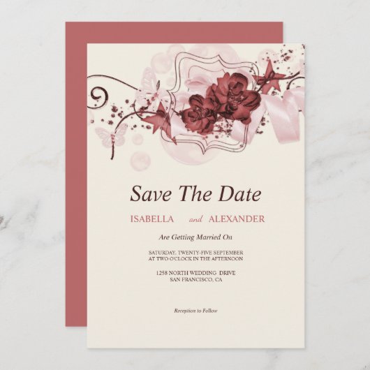 Mooie Floral-regeling bespaart de datum Save The Date (Voorkant / Achterkant)