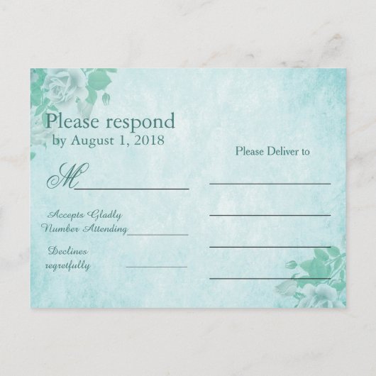 Mooie Floral RSVP in blauw Uitnodiging Briefkaart (Achterkant)