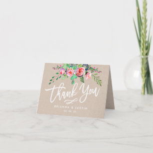 Mooie Floral Rustic Kraft Wedding Dank je wel Bedankkaart