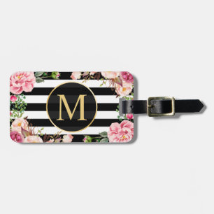 Mooie Floral Wrap Zwart Wit Strepen Monogram Bagagelabel