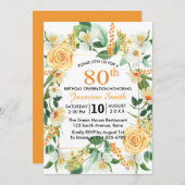 Mooie Florale Oranje 80ste verjaardag Kaart (Voorkant / Achterkant)