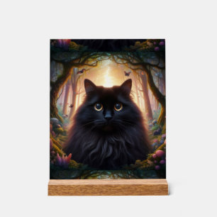 Mooie Fluffy Zwarte Kat met Gouden Ogen Acryl Bord