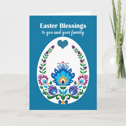 Mooie folklore Blue Pysanka Easter Egg, Custom Kaart (Voorkant)