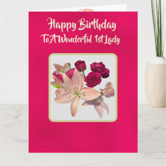 Mooie Fonkelende Roze Roos 1e Dame Verjaardag Kaart