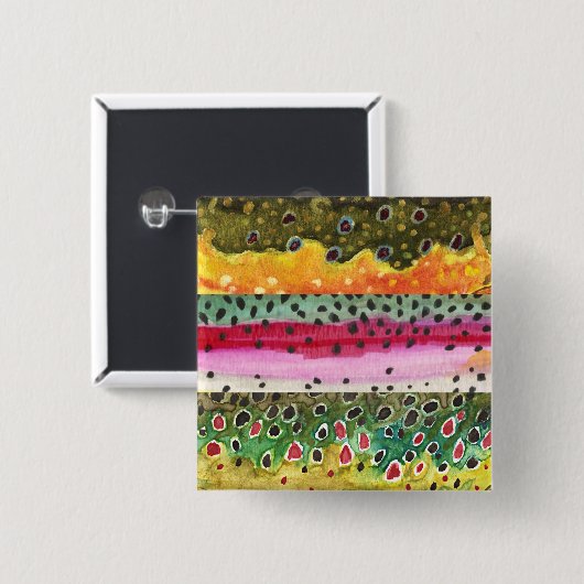 Mooie forelhuiden - Brook, regenboog, bruine vis Vierkante Button 5,1 Cm (Voorkant /achterkant)