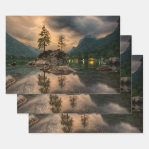 Mooie foto van het bergmeer in Evening Inpakpapier Vel