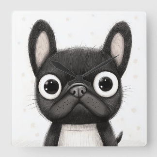 Mooie Franse Bulldog Wandklok Vierkante Klok