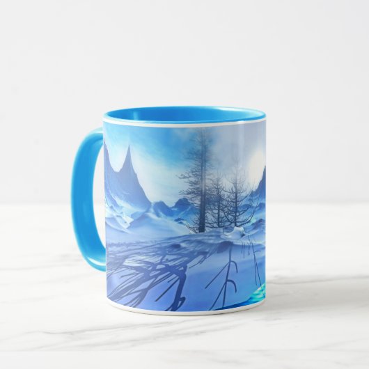 Mooie Frosty Blue Winter Sneeuw Scène Koffie Mok (Voorkant links)
