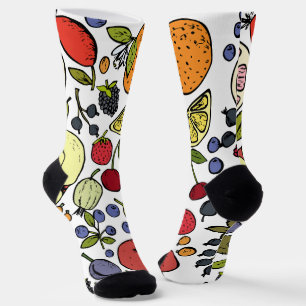 Mooie fruit- en aardbeipatroon in het wit sokken