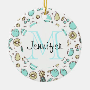 Mooie Fruitpatroon Zomer Lijntekening Monogram Keramisch Ornament