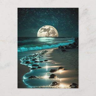 Mooie Full Moon Beach Ocean Sterrennacht Briefkaart