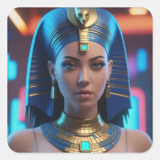 Mooie, futuristische Egyptische koningin. Vierkante Sticker