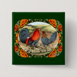 Mooie game Fowl Vierkante Button 5,1 Cm