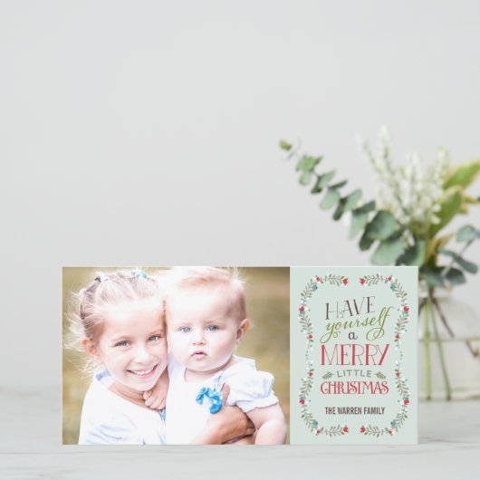 Mooie Garlands Holiday Photo Card - lichtblauw Feestdagenkaart (Staand voorkant)