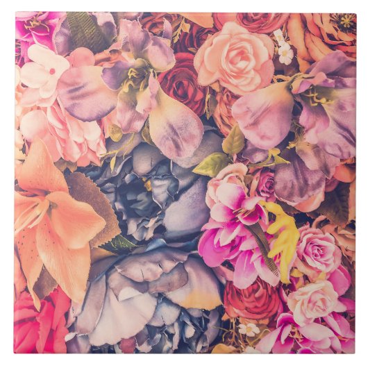 Mooie geassorteerde bloemige achtergrond Keramisch Tegeltje (Voorkant)