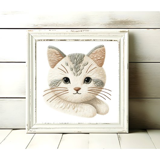 Mooie Geborduurde Kat Wanddecoratie voor Kattenlie Poster