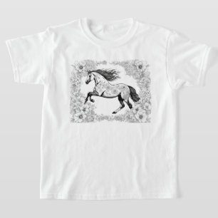 Mooie gedetailleerde Paard & Bloemen Verf een T-shirt