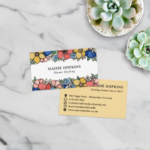 Mooie geel blauwe koraal bloemen visitekaartje
