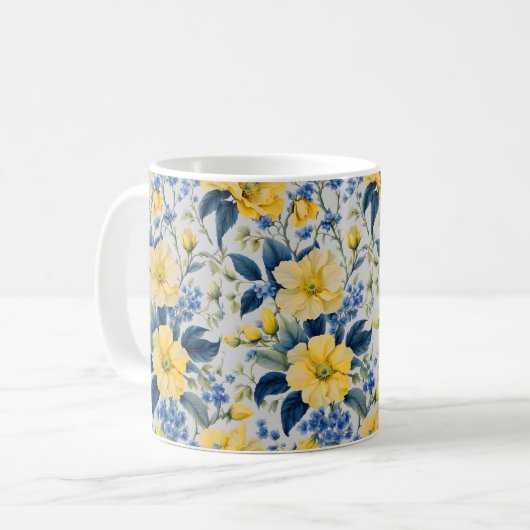 Mooie geel en blauw bloemen Mok (Voorkant links)