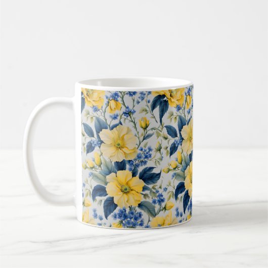 Mooie geel en blauw bloemen Mok (Links)