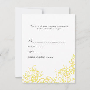 Mooie Geel & Grijs Bloemen Huwelijksreactie RSVP Kaartje