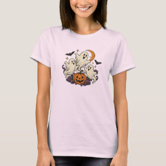 Mooie Geesten Pompoen Halloween Roze Dames T-Shirt