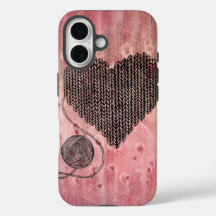 Mooie Gehaakte Garent Hart Watercolor iPhone 16 Ho Hoesje
