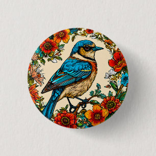 Mooie geïllustreerde vogel ronde button 3,2 cm