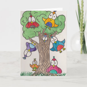 Mooie geïllustreerde vogels op tak wenskaart kaart