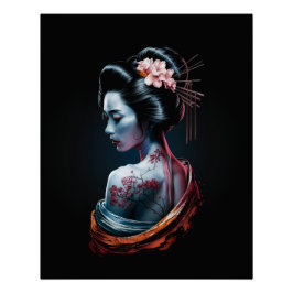 Mooie Geisha Art Print - Zwarte achtergrond Perfect Poster