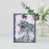 Mooie Geisha in Kimono Waterverf Kunst Feestdagenkaart (Staand voorkant)