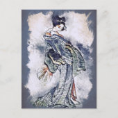 Mooie Geisha in Kimono Waterverf Kunst Feestdagenkaart (Voorkant)