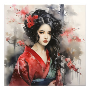 Mooie Geisha inkt schilderij Foto Afdruk
