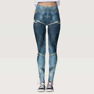 Mooie gekleurde print blauw marmer leggings