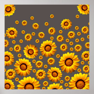 Mooie gele bloemen op grijze achtergrond poster