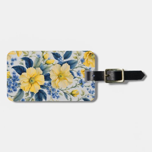 Mooie gele en blauwe bloemen bagagelabel (Voorkant horizontaal)