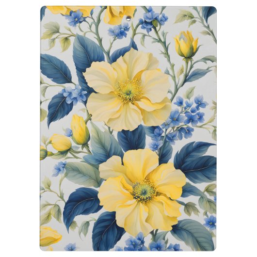Mooie gele en blauwe bloemen klembord (Achterkant)