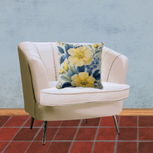 Mooie gele en blauwe bloemen kussen