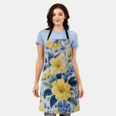 Mooie gele en blauwe bloemen schort (Gedragen)