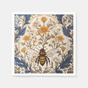 Mooie Gele en Blauwe Bloemige Vintage Bij Servet